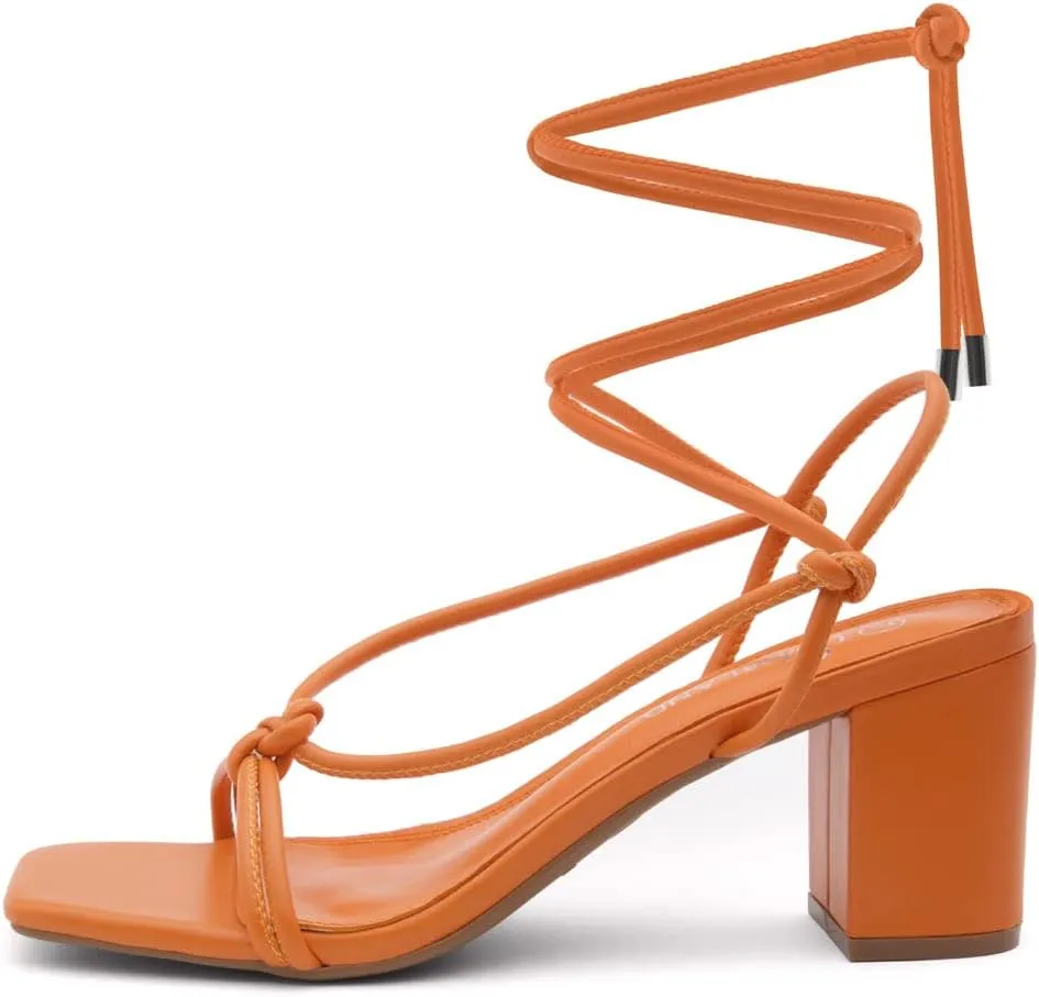 Shoe Land SL-Sweets Women's Lace-Up Chunky Low Heels, Strappy Ankle Wrap Tie-Up Block Short Heels – Semi-Casual Heeled Sandals for Prom Wedding and Party