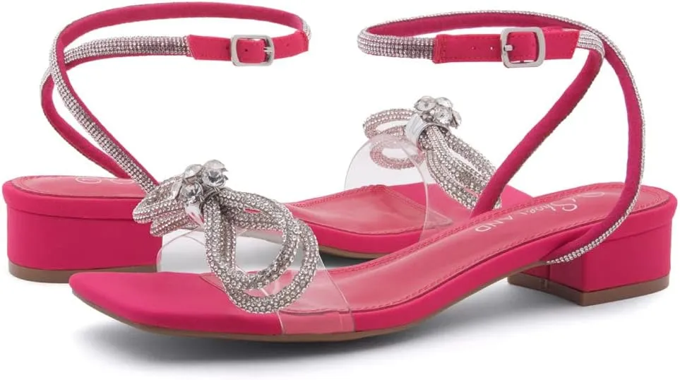 Shoe Land Women's Low Heels Dressy Sandals for 2025-1 Inch Chunky Block Short Heels | Square Open Toe with Adjustable Ankle Strap | Wedding & Party Heeled Sandals
