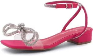 Shoe Land Women's Low Heels Dressy Sandals for 2025-1 Inch Chunky Block Short Heels | Square Open Toe with Adjustable Ankle Strap | Wedding & Party Heeled Sandals