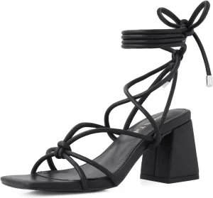 Shoe'N Tale Lace Up Heels for Women Ankle Strappy Gladiator High Heeled Sandals Chunky Block Heel Square Open Toe Criss Cross Dress Shoes