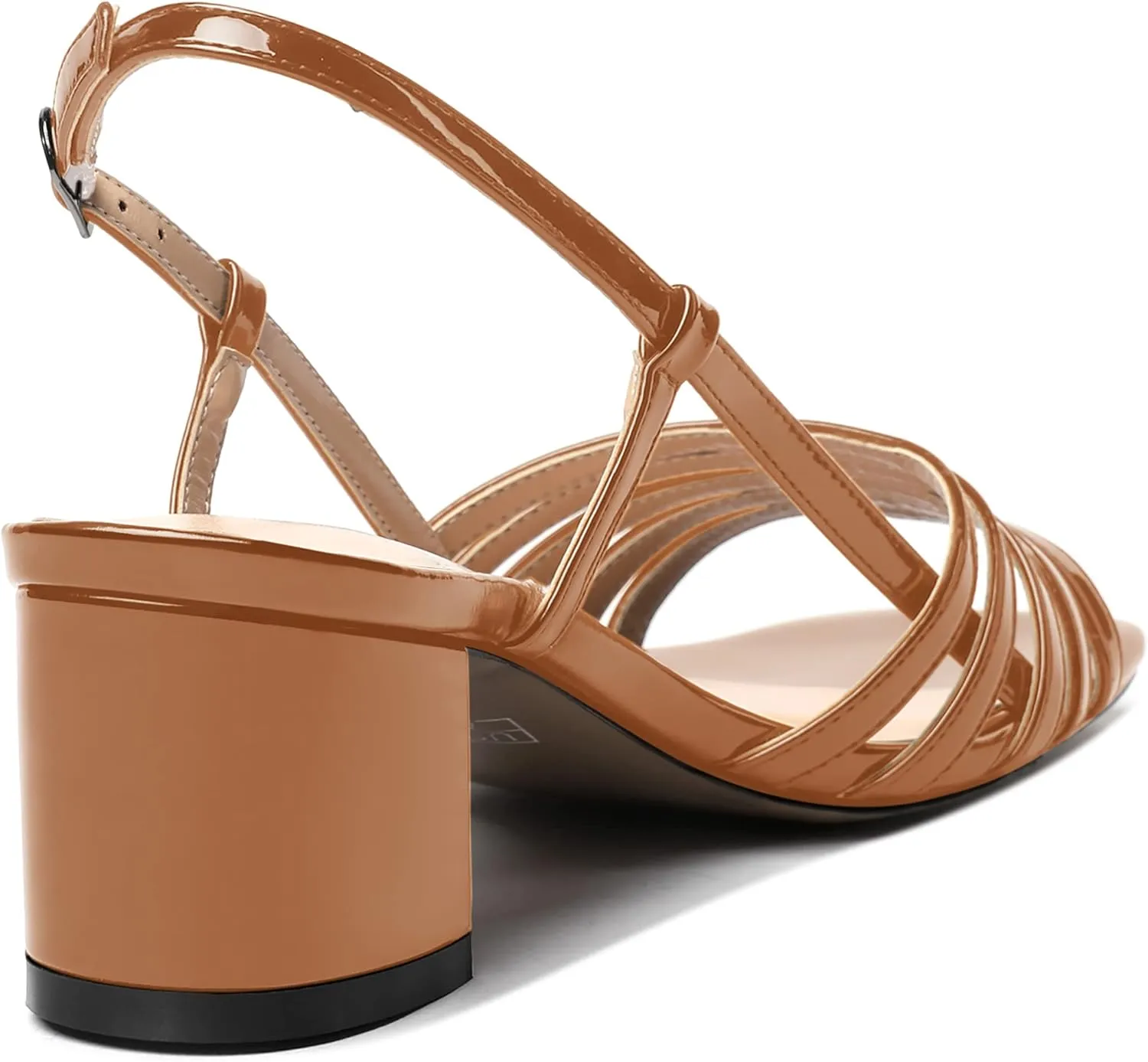 SHOWFOREST Women's Dress Square Open Toe Ankle Strap Slingback Patent Party Chunky Low Heel Sandals 2 Inch
