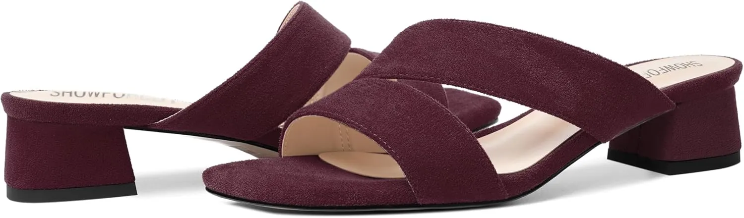 SHOWFOREST Womens Home Square Toe Solid Fashion Slip On Suede Chunky Low Heel Sandals 1.5 Inch