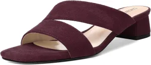 SHOWFOREST Womens Home Square Toe Solid Fashion Slip On Suede Chunky Low Heel Sandals 1.5 Inch
