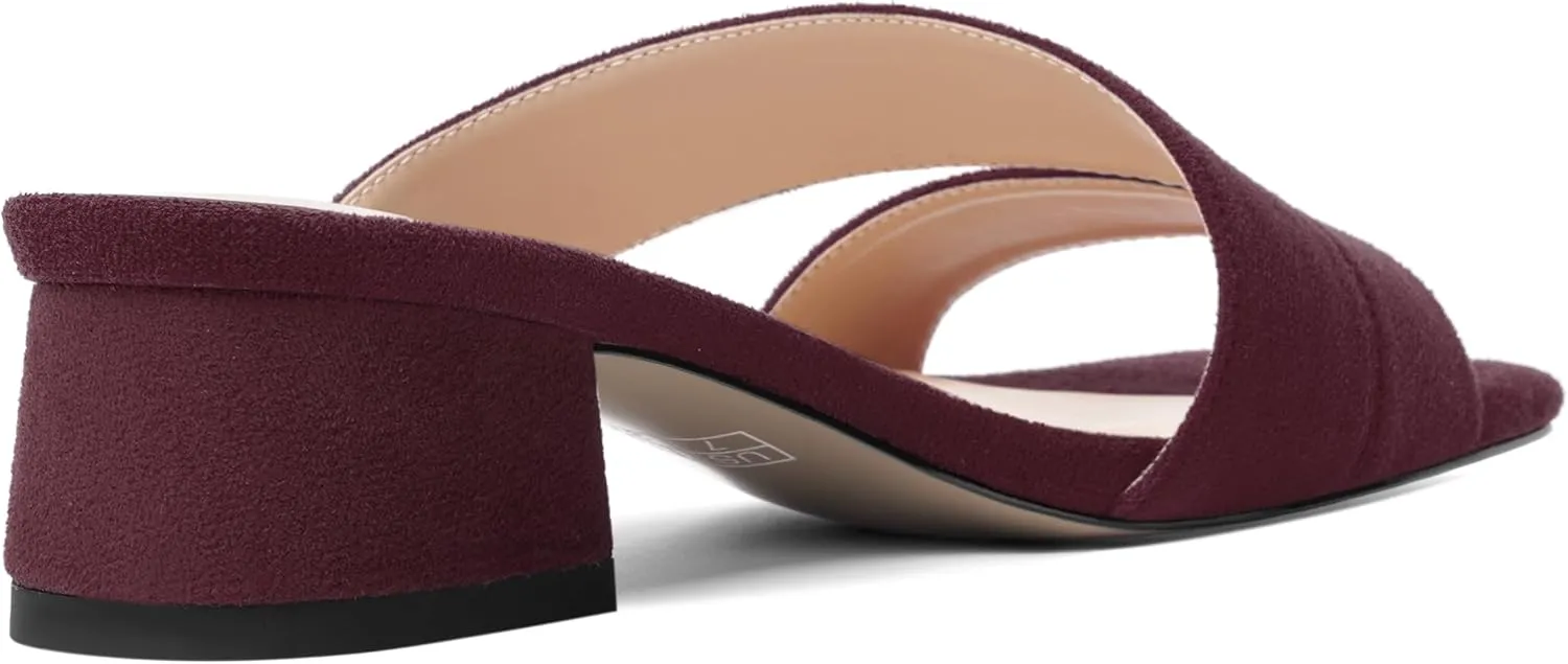 SHOWFOREST Womens Home Square Toe Solid Fashion Slip On Suede Chunky Low Heel Sandals 1.5 Inch