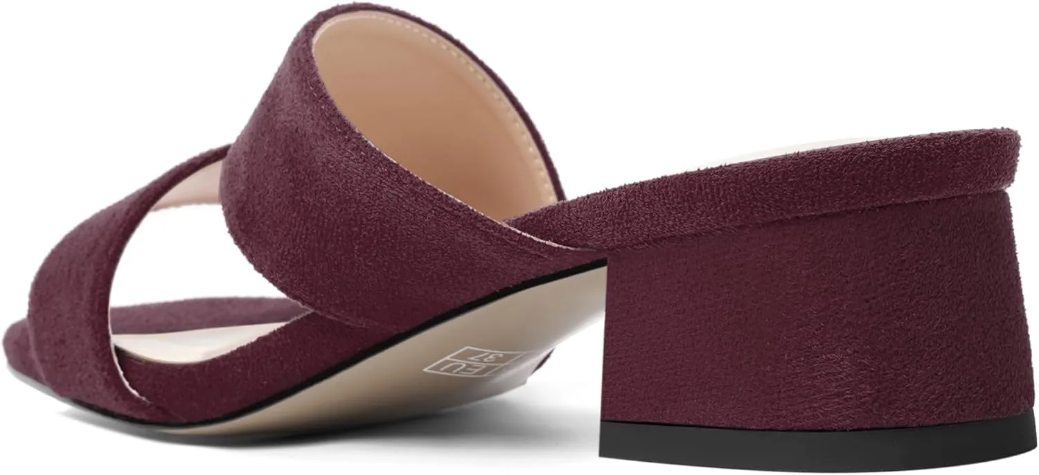 SHOWFOREST Womens Home Square Toe Solid Fashion Slip On Suede Chunky Low Heel Sandals 1.5 Inch