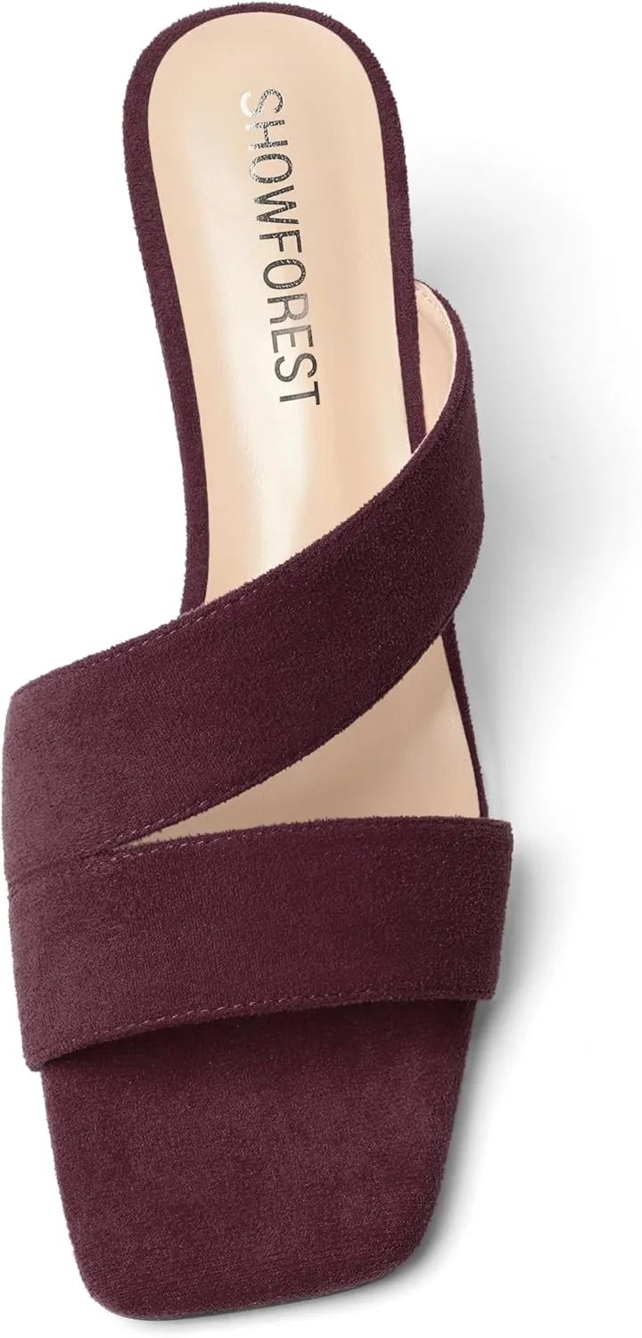 SHOWFOREST Womens Home Square Toe Solid Fashion Slip On Suede Chunky Low Heel Sandals 1.5 Inch