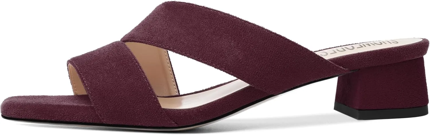 SHOWFOREST Womens Home Square Toe Solid Fashion Slip On Suede Chunky Low Heel Sandals 1.5 Inch
