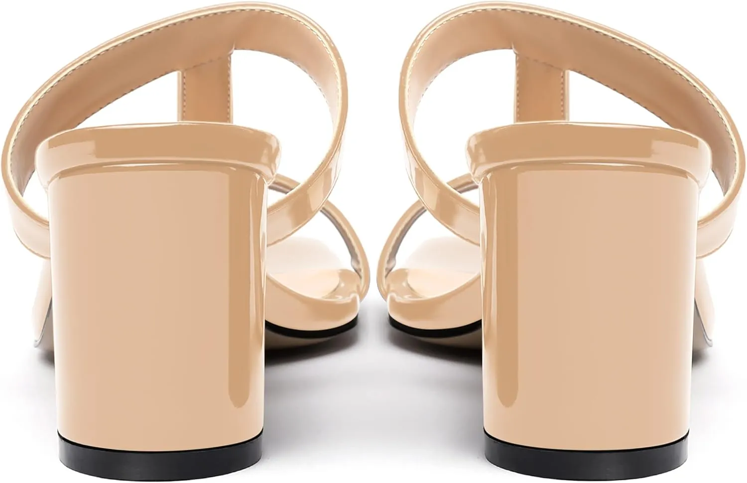SHOWFOREST Women's Square Toe Patent Slip On Casual Chunky Mid Heel Heeled Sandals 2.5 Inch