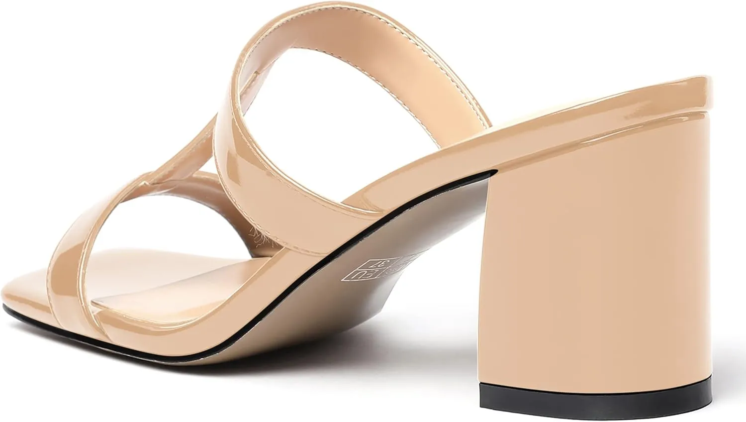 SHOWFOREST Women's Square Toe Patent Slip On Casual Chunky Mid Heel Heeled Sandals 2.5 Inch