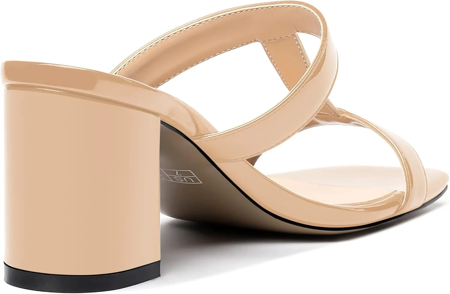 SHOWFOREST Women's Square Toe Patent Slip On Casual Chunky Mid Heel Heeled Sandals 2.5 Inch