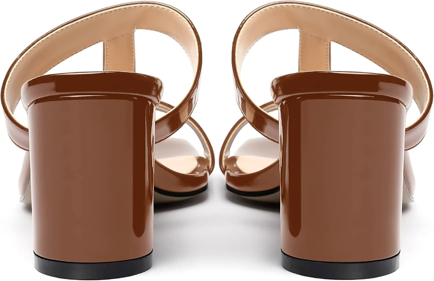 SHOWFOREST Women's Square Toe Patent Slip On Casual Chunky Mid Heel Heeled Sandals 2.5 Inch