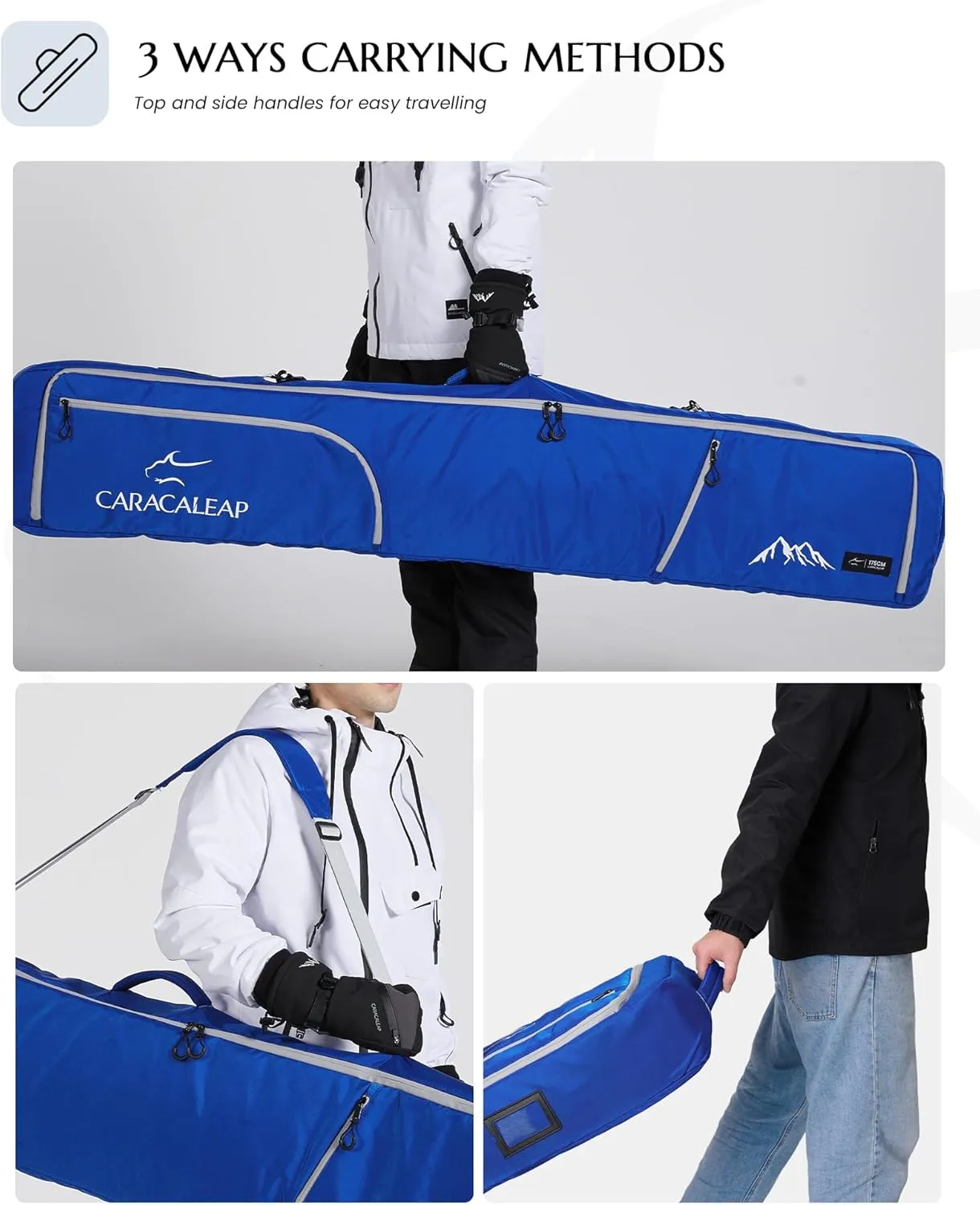 Ski Snowboard Bag Fully Padded for Air Travel 2 pair, Double Snowboard Bag Water-Resistant Padded with 10mm Foam, Snow Ski Travel Bag Large Capacity for Ski Gear,Pole Fit 2 Set Skis Up to 195cm