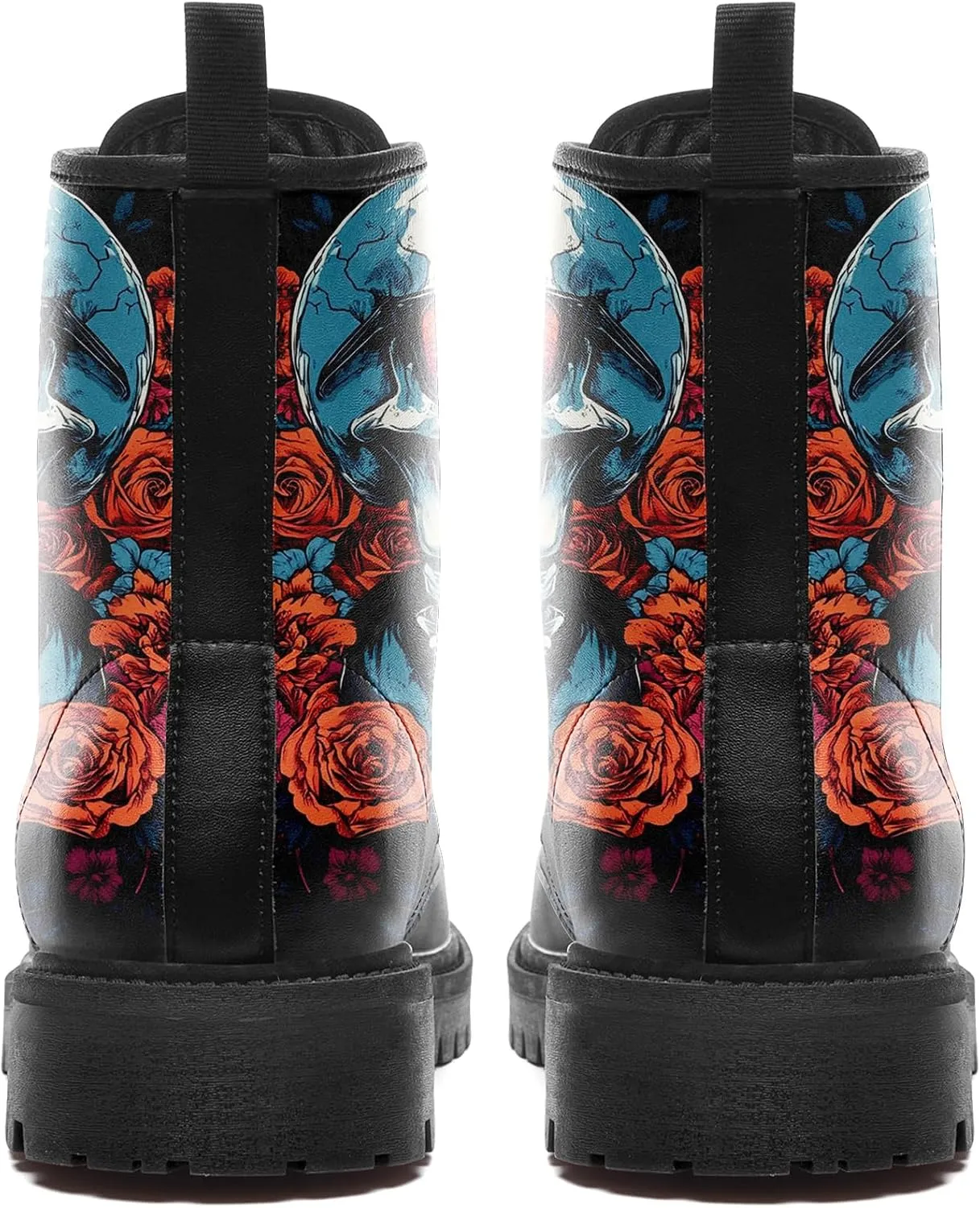 Skull Boots For Men Fashion Lace-Up Combat Boots For Women Punk Rock leather Ankle Booties Witchy Goth Shoes