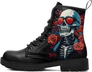 Skull Boots For Men Fashion Lace-Up Combat Boots For Women Punk Rock leather Ankle Booties Witchy Goth Shoes