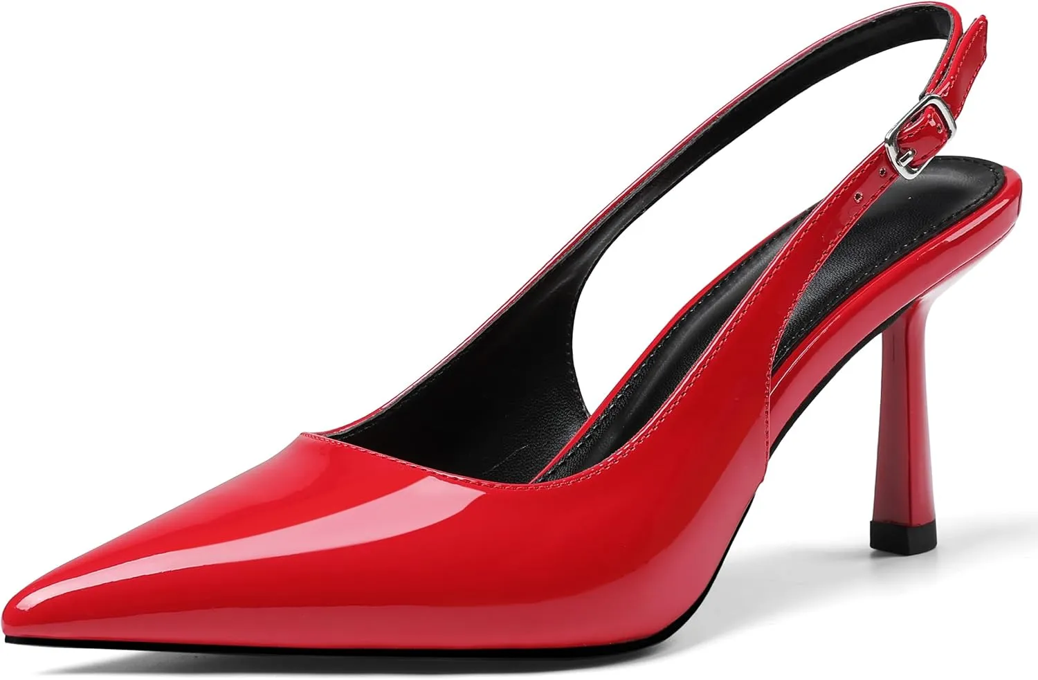 Slingback Heels for Women Closed Pointed Toe Kitten Stiletto Heels with Buckle Comfortable Womens Pumps Casual Dress Shoes