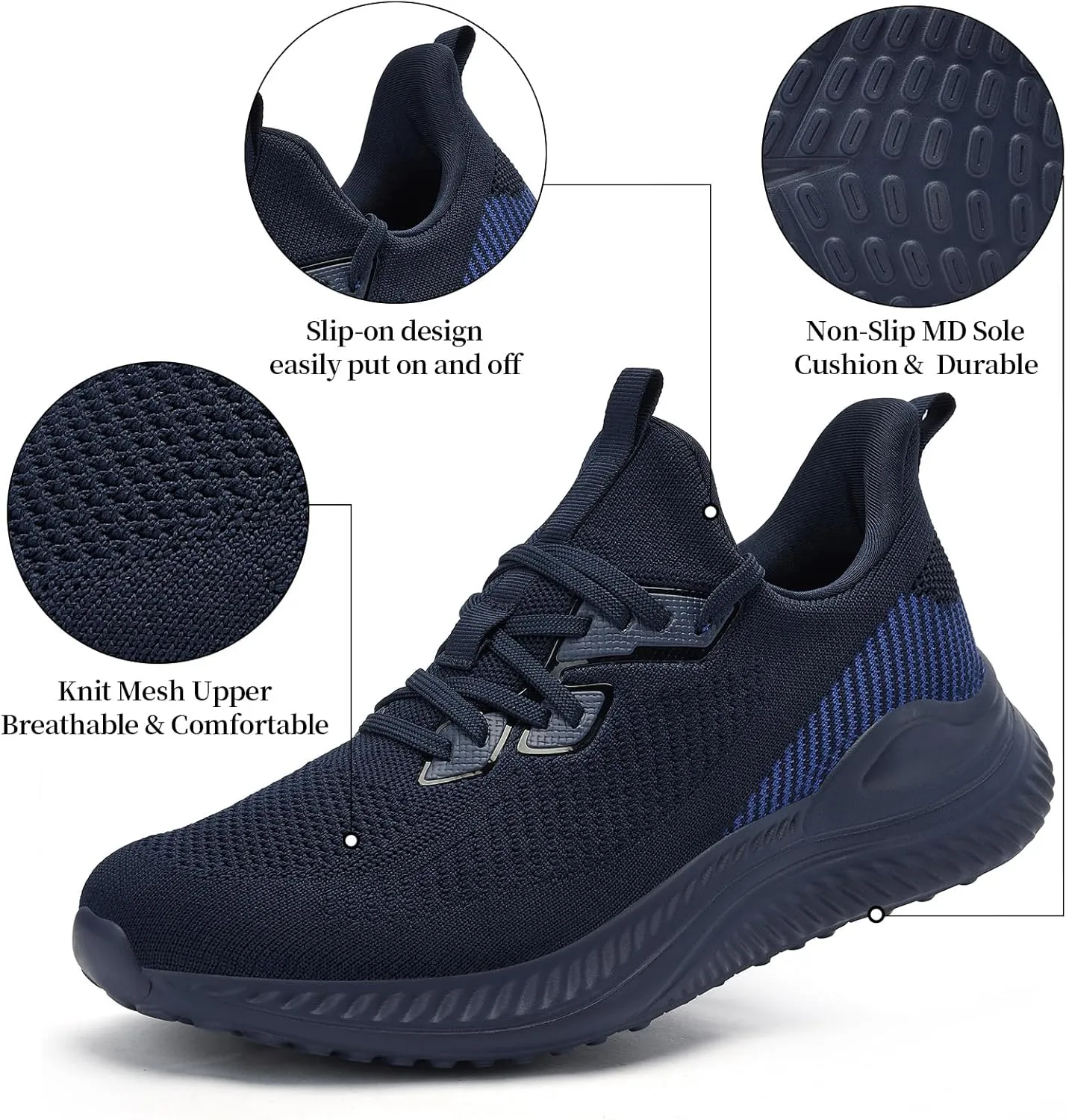 Slow Man Mens Walking Sneakers Wide Width Slip on Tennis Shoes,Lightweight Breathable Running Shoes,Ideal for Athletic Workout Gym Jogging and Casual Wear