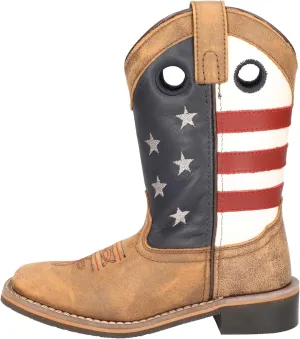 Smoky Children's Kid's Stars And Stripes Vintage Brown Leather Western Cowboy Boot