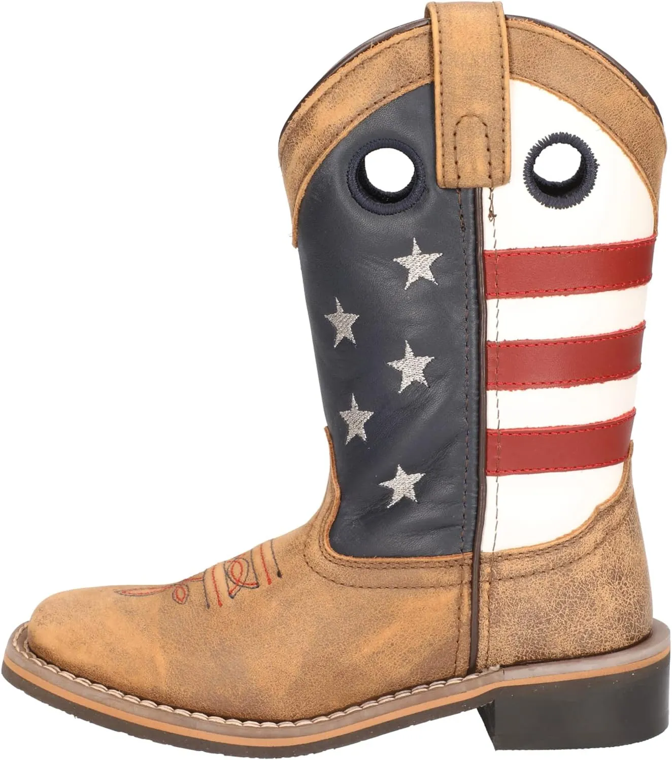 Smoky Children's Kid's Stars And Stripes Vintage Brown Leather Western Cowboy Boot