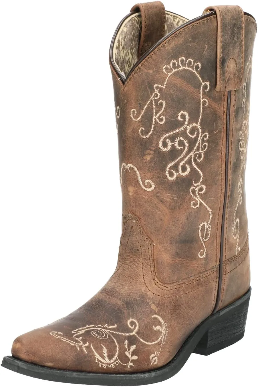 Smoky Mountain Boots Women's Jolene Pull on Embroidered Snip Toe Brown Waxed Distress Boots Cowboy