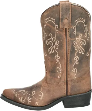 Smoky Mountain Boots Women's Jolene Pull on Embroidered Snip Toe Brown Waxed Distress Boots Cowboy