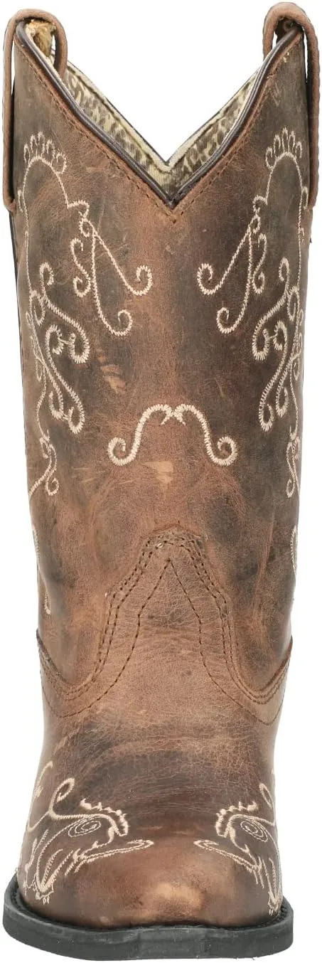 Smoky Mountain Boots Women's Jolene Pull on Embroidered Snip Toe Brown Waxed Distress Boots Cowboy