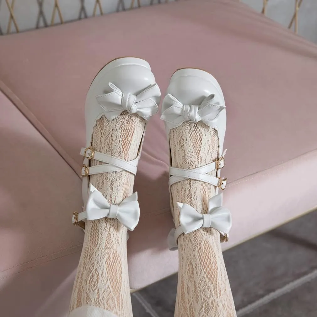 SO SIMPOK Women Sweet Bow Lolita Shoes Platform Mary Janes Chunky Heel Lace Cosplay Cute Strappy Comfort Princess Dress Shoes