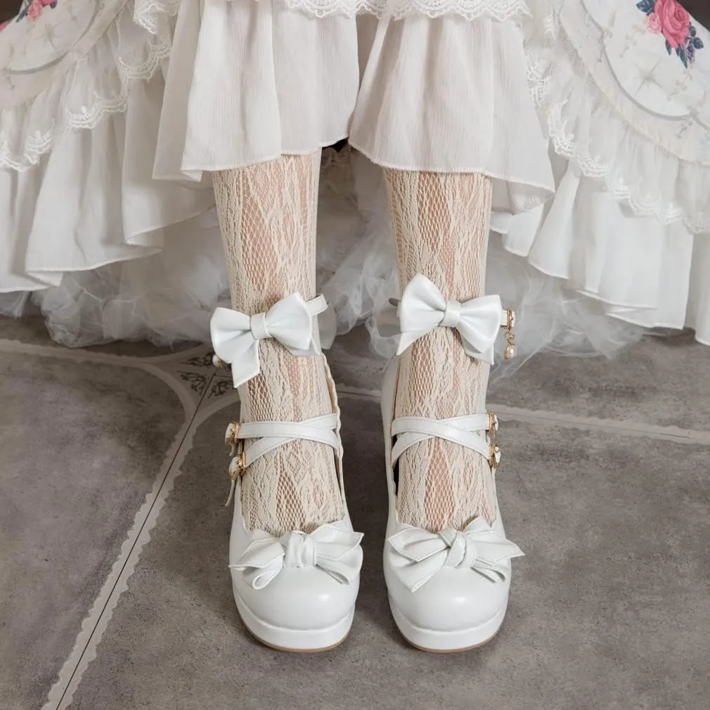 SO SIMPOK Women Sweet Bow Lolita Shoes Platform Mary Janes Chunky Heel Lace Cosplay Cute Strappy Comfort Princess Dress Shoes