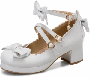SO SIMPOK Women Sweet Bow Lolita Shoes Platform Mary Janes Chunky Heel Lace Cosplay Cute Strappy Comfort Princess Dress Shoes