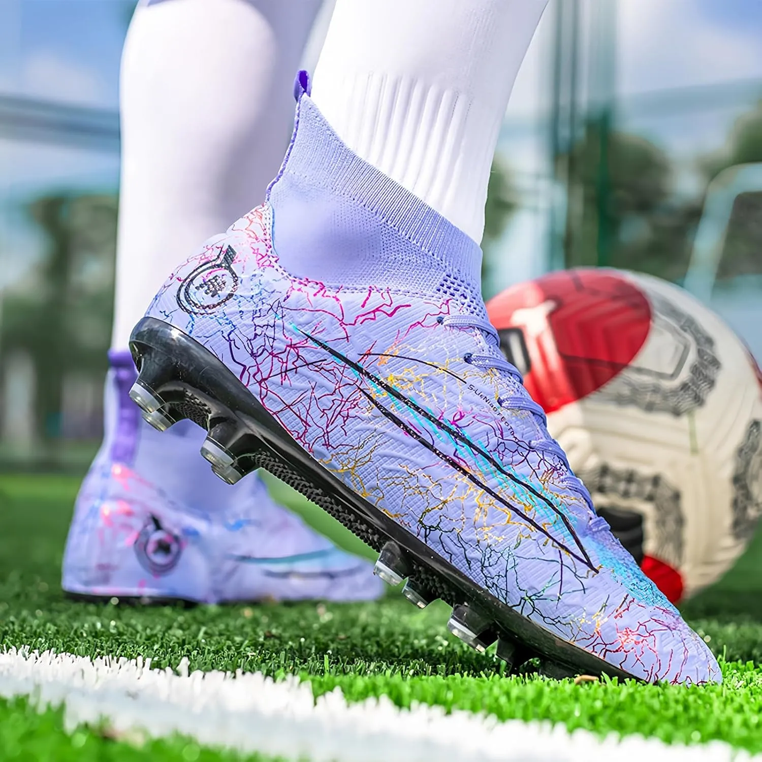 Soccer Cleats for Mens Womens Turf Soccer Shoes Indoor Footall Cleats High Ankle TF AG FG Football Boots Wide Training Sneaker