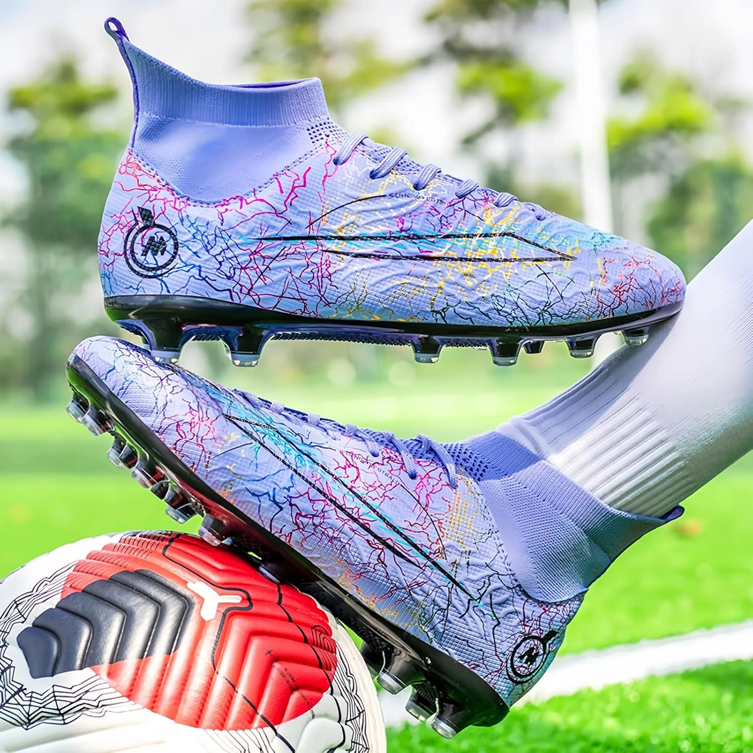 Soccer Cleats for Mens Womens Turf Soccer Shoes Indoor Footall Cleats High Ankle TF AG FG Football Boots Wide Training Sneaker