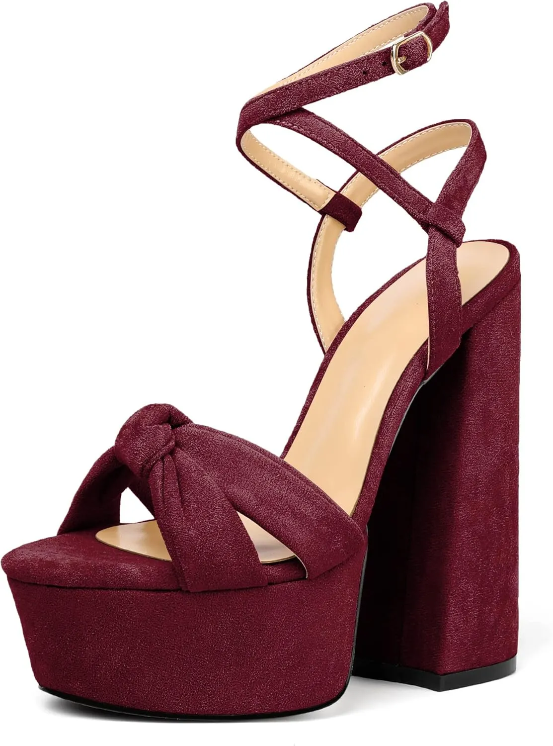 Soireelady Women's Platform Sandals Chunky High Heels Open Toe Crisscross Strap Heeled Sandals Dressy Heels for Party Evening and Nightclub