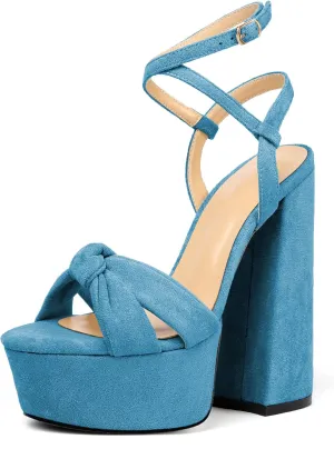 Soireelady Women's Platform Sandals Chunky High Heels Open Toe Crisscross Strap Heeled Sandals Dressy Heels for Party Evening and Nightclub