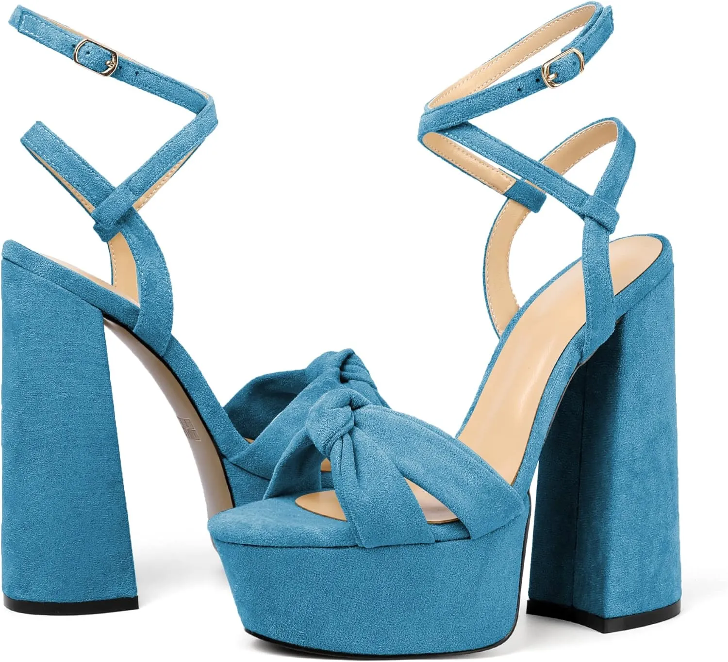 Soireelady Women's Platform Sandals Chunky High Heels Open Toe Crisscross Strap Heeled Sandals Dressy Heels for Party Evening and Nightclub