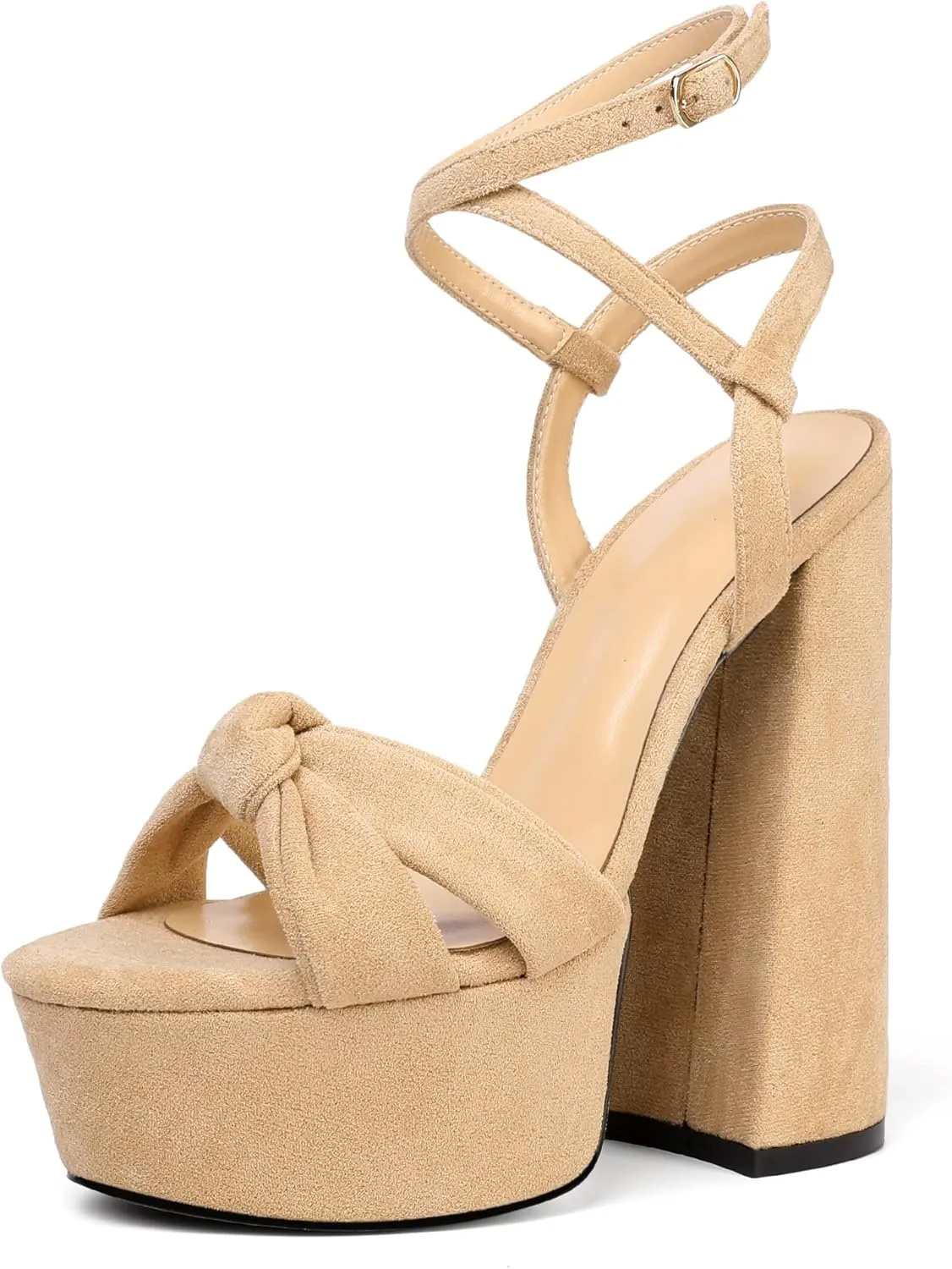 Soireelady Women's Platform Sandals Chunky High Heels Open Toe Crisscross Strap Heeled Sandals Dressy Heels for Party Evening and Nightclub