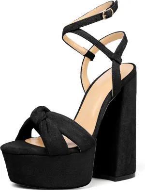 Soireelady Women's Platform Sandals Chunky High Heels Open Toe Crisscross Strap Heeled Sandals Dressy Heels for Party Evening and Nightclub