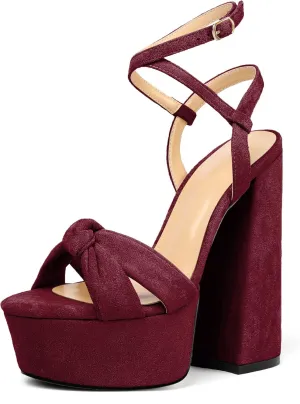 Soireelady Women's Platform Sandals Chunky High Heels Open Toe Crisscross Strap Heeled Sandals Dressy Heels for Party Evening and Nightclub