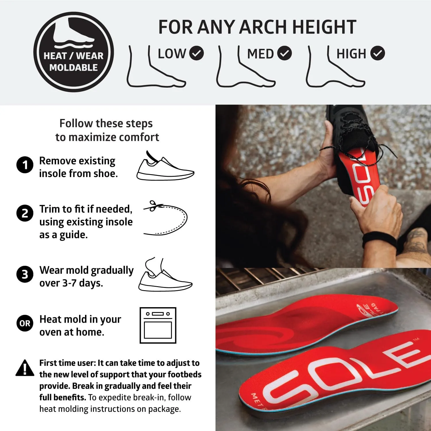 SOLE Active Medium Shoe Insoles with Metatarsal Pads - Men's Size 3/Women's Size 5