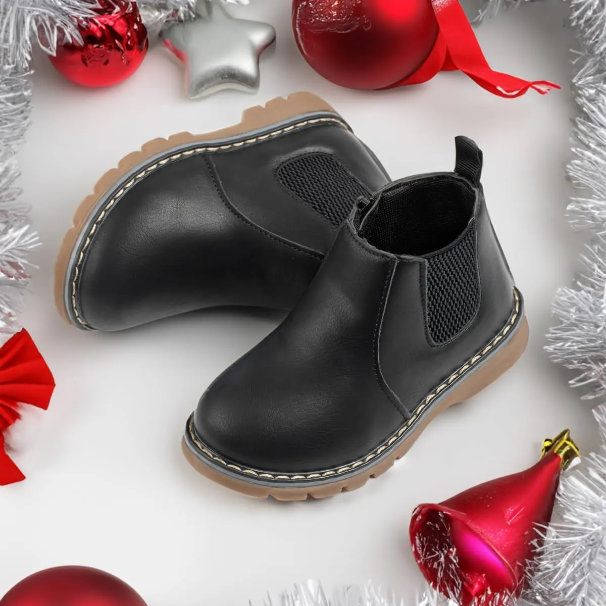 Sonsage Boy Girl Ankle Boots Waterproof Non-Slip Leather Chelsea Boots Little Kids Toddler Snow Winter Combat Ankle Work Booties Size US 5.5-9.5