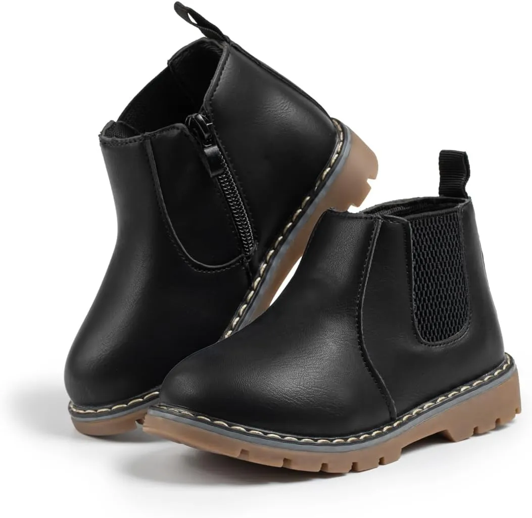 Sonsage Boy Girl Ankle Boots Waterproof Non-Slip Leather Chelsea Boots Little Kids Toddler Snow Winter Combat Ankle Work Booties Size US 5.5-9.5