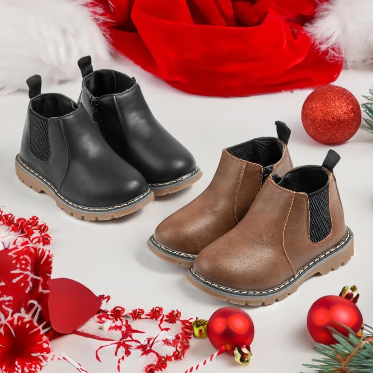 Sonsage Boy Girl Ankle Boots Waterproof Non-Slip Leather Chelsea Boots Little Kids Toddler Snow Winter Combat Ankle Work Booties Size US 5.5-9.5