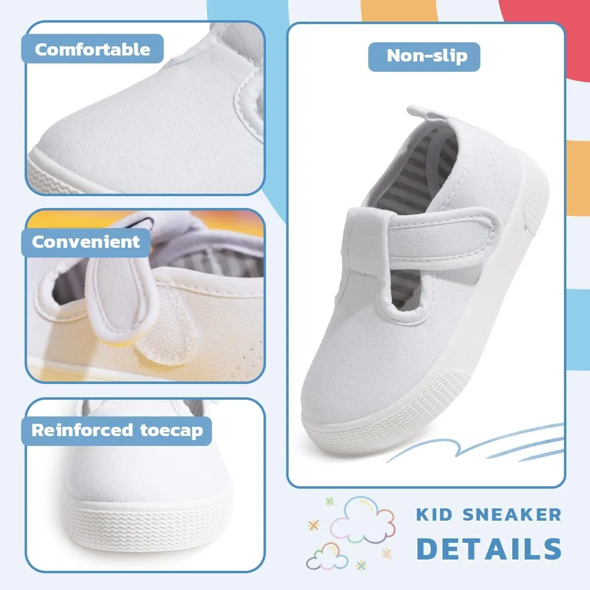 Sonsage Toddler Boys Girls Canvas Sneakers Soft Sole T-Strap Shoes Lightweight Comfy Classical Flats Non Skid Shoe for Little Kids