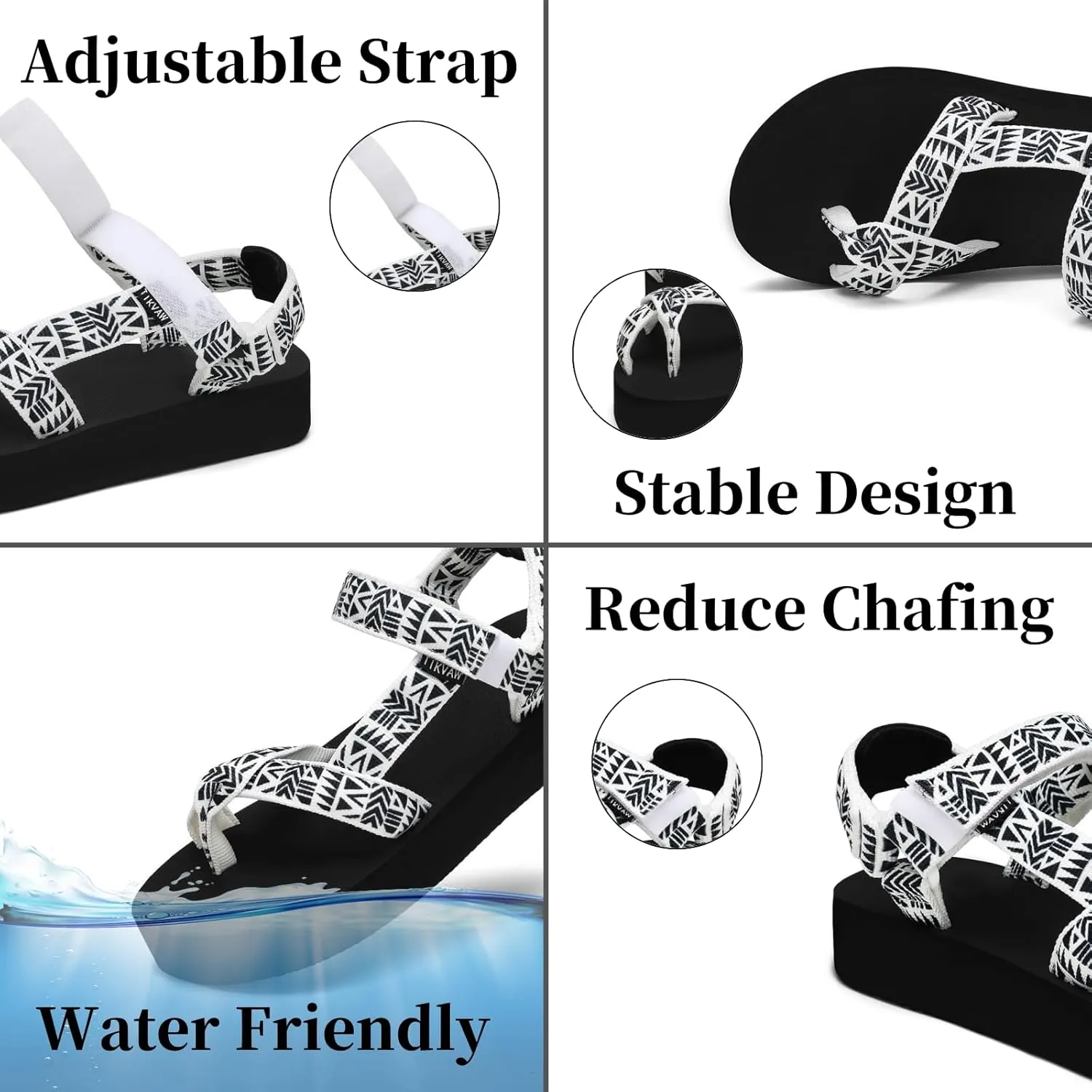 Sport Walking Water Sandals for Women with Arch Support & Adjustable Straps Platform Sandals Women Height Increase