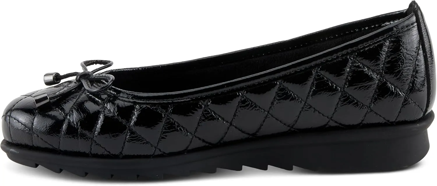 Spring Step Women's BALLEQUINA Flats with Quilted Leather, Bow Detail, and Supportive Wedge