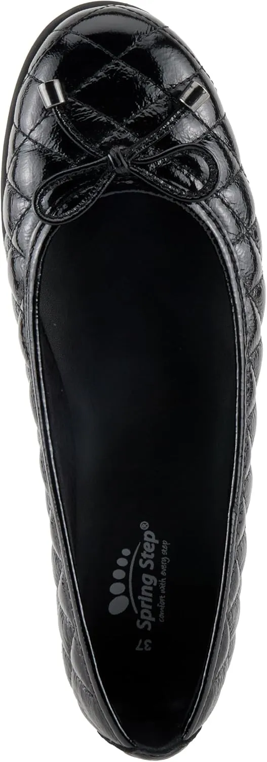Spring Step Women's BALLEQUINA Flats with Quilted Leather, Bow Detail, and Supportive Wedge