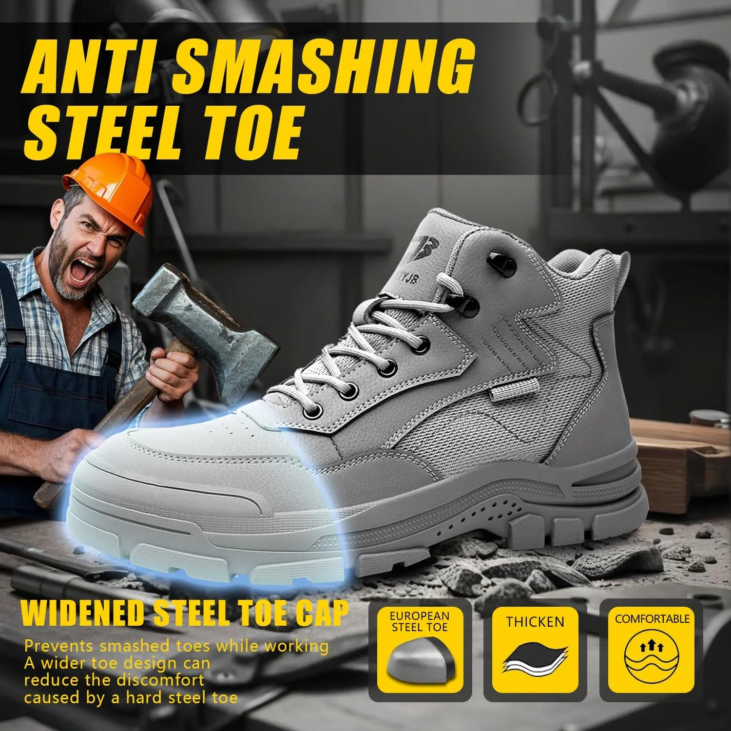 Steel Toe Boots for Men Women Indestructible High Top Steel Toe Work Shoes for Men Lightweight Non Slip Industry Construction Safety Boots