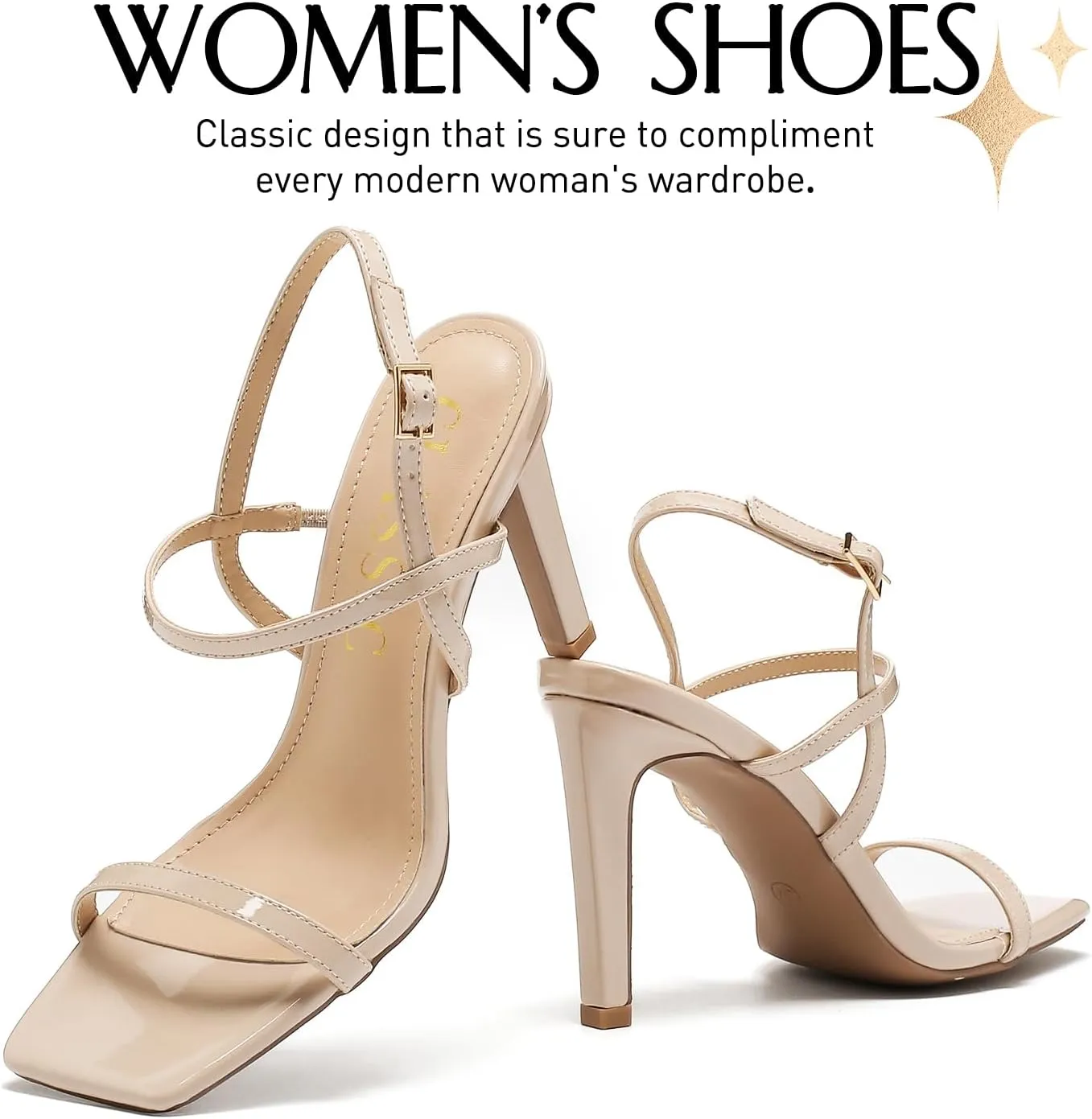 Stilettos High Heel Sandals For Women, Square Open Toe Slingback Pumps, Adjustable Strappy Wedding Dressy Heeled, Ankle Strap Party Sexy Bridal Shoes