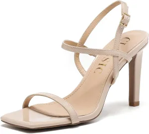 Stilettos High Heel Sandals For Women, Square Open Toe Slingback Pumps, Adjustable Strappy Wedding Dressy Heeled, Ankle Strap Party Sexy Bridal Shoes