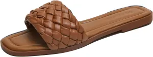 Stratuxx Kaze Women's Braided Strap Sandals Square Open Toe Slide Sandals Slip on Dressy Summer Beach Flats Size 5-11