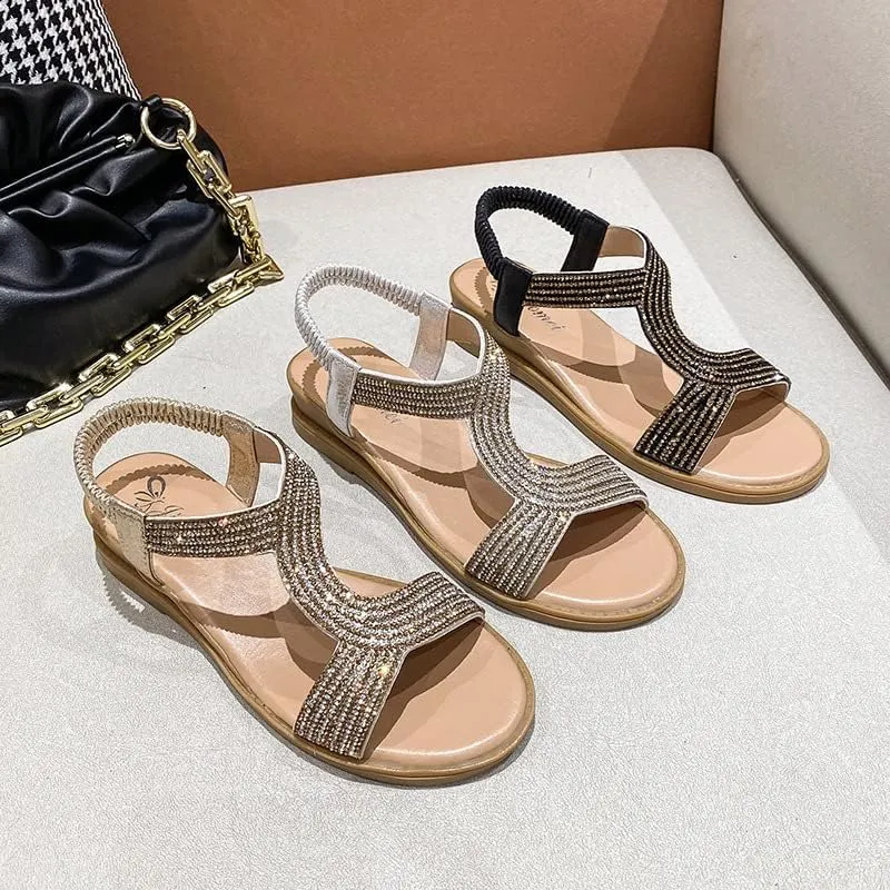 Summer new Roman thick-soled slope heel rhinestone bosimi women's sandals student casual lightweight beach sandals women,Wear-resistant and lightweight, skin-friendly