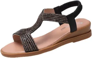 Summer new Roman thick-soled slope heel rhinestone bosimi women's sandals student casual lightweight beach sandals women,Wear-resistant and lightweight, skin-friendly